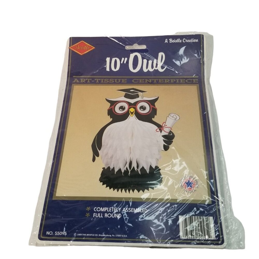 Vintage Beistle Honeycomb Owl Table Decor Graduation 1989 10" Centerpiece